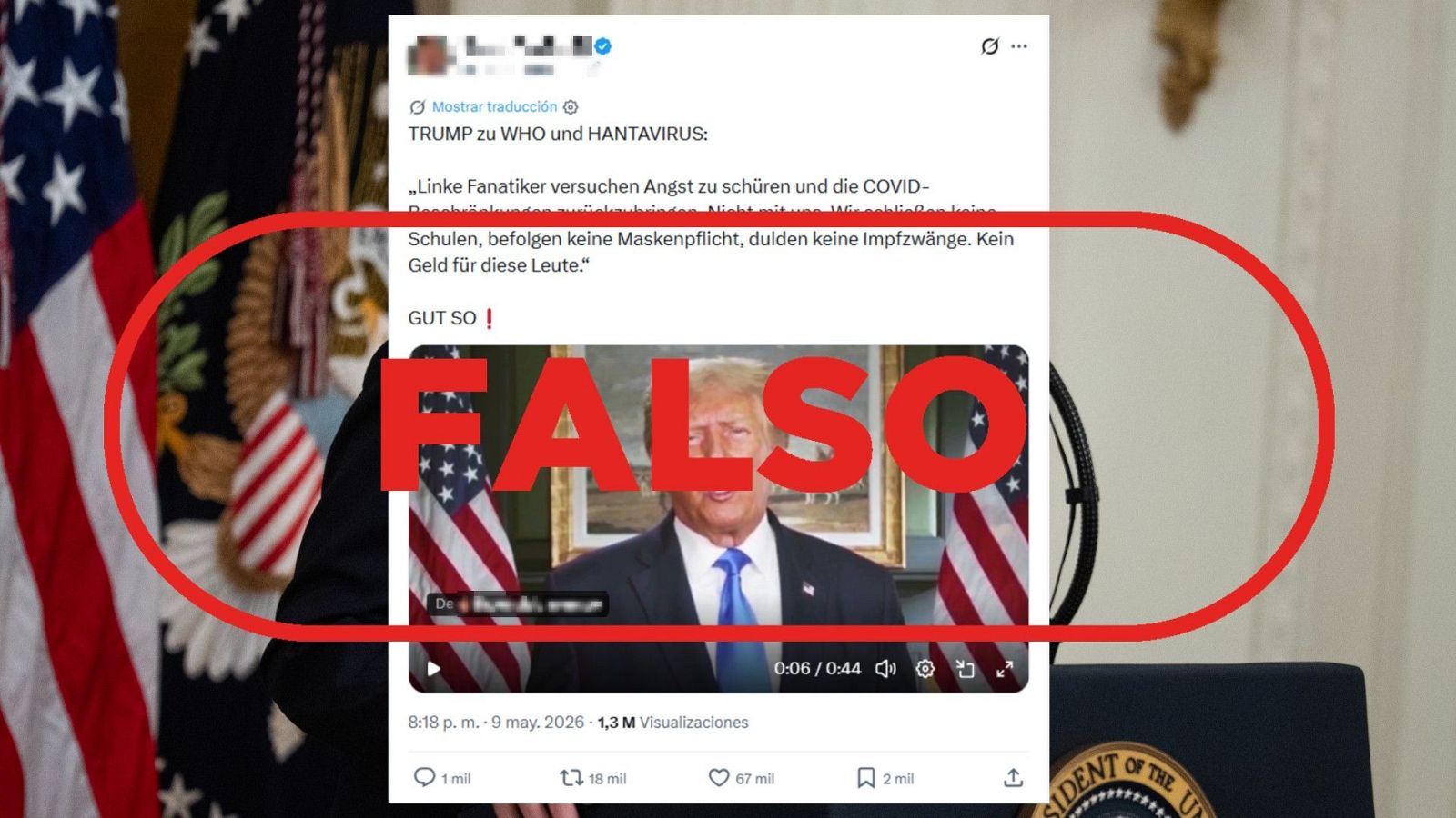 No es Trump criticando la vuelta de restricciones por el hantavirus, es un vídeo de 2023