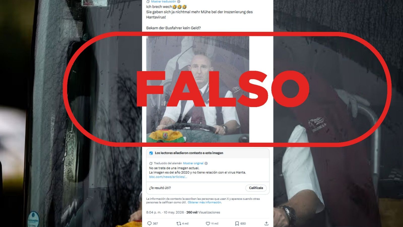 No es un conductor sin mascarilla con contagiados de hantavirus, es falso