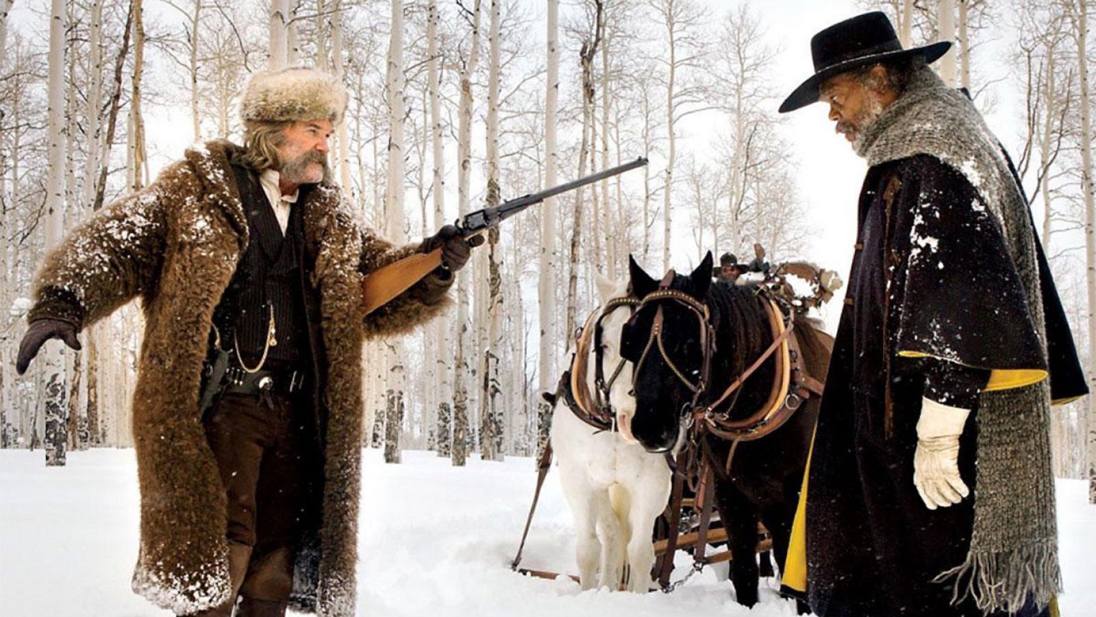 Fotograma de la película 'Los odiosos ocho' de Quentin Tarantino en el paisaje invernal de Wyoming
