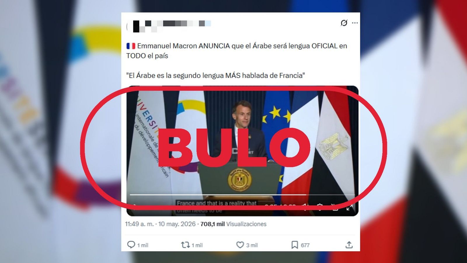 No es Macron anunciando la oficialidad de la lengua árabe, es un bulo