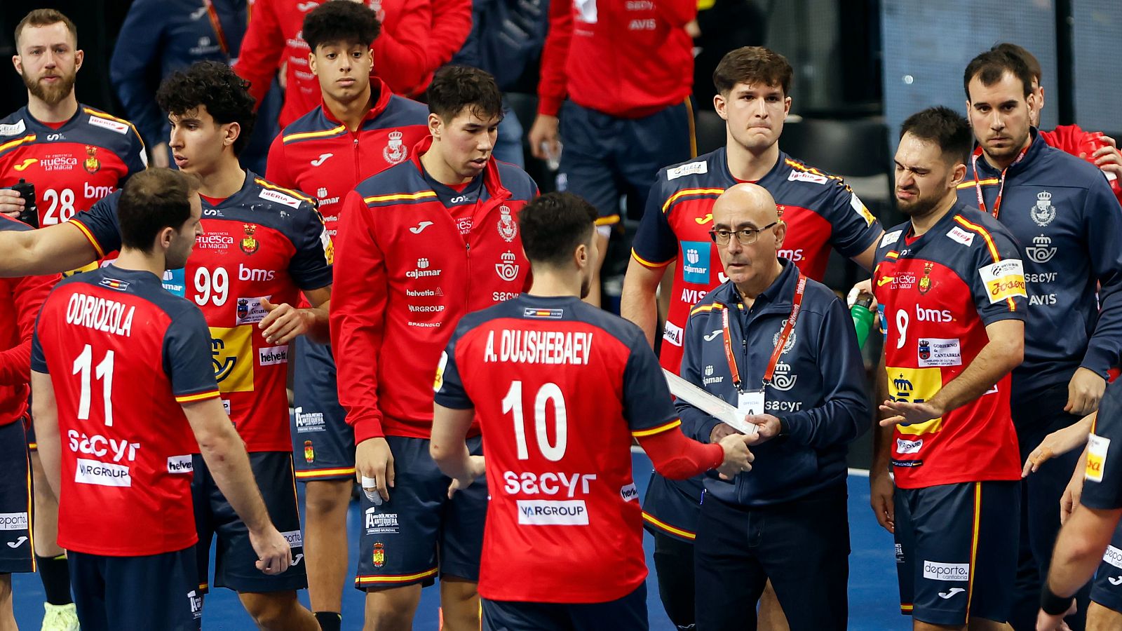La selección española de balonmano, en un partido previo al Europeo 2026