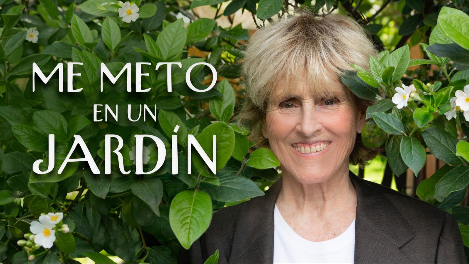 Mercedes Milá sonríe en un cartel promocional con fondo de jardín, anunciando su nuevo programa "ME METO EN UN JARDÍN".