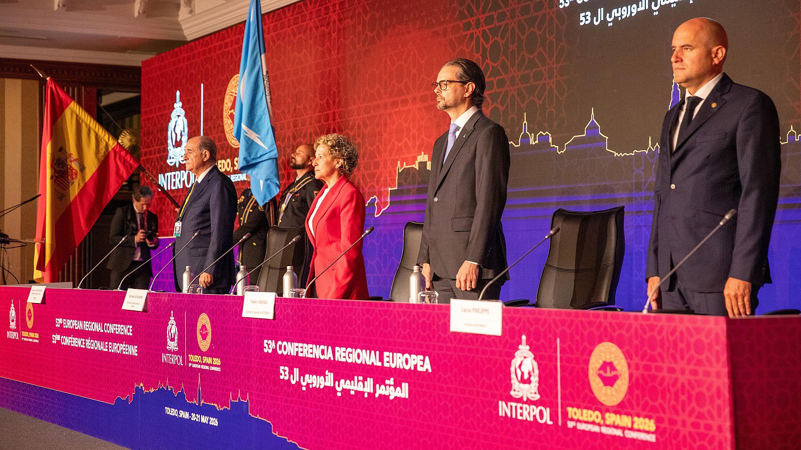 El director general de la Policía, Francisco Pardo, la Secretaria de Estado de Seguridad, Aina Calvo Sastre, el
Secretario General de INTERPOL, Valdecy Urquiza, y el Presidente de INTERPOL, Lucas Philippe