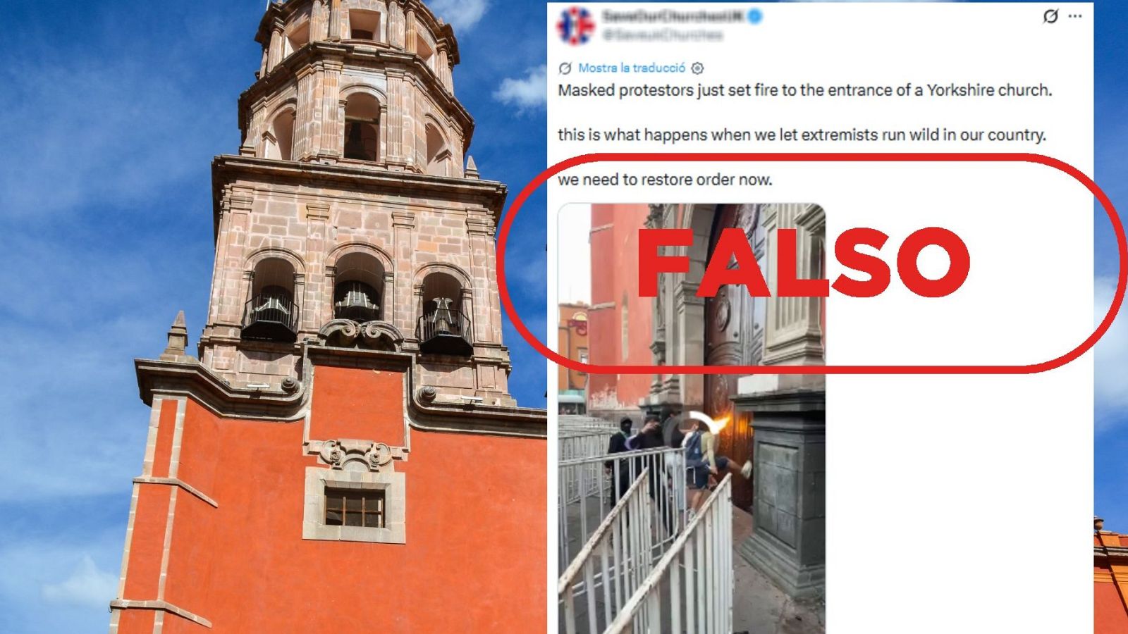 Este vídeo de un ataque a una iglesia no es en Inglaterra, es en México durante el 8M
