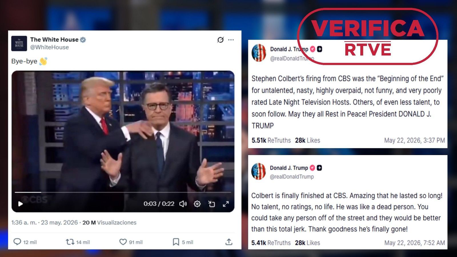 Trump 'tira a la basura' al cómico Colbert en un vídeo hecho con IA