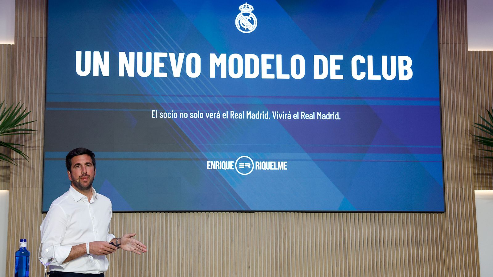Enrique Riquelme, candidato a la presidencia a las elecciones del Real Madrid el próximo 7 de junio, presenta este miércoles su proyecto social
