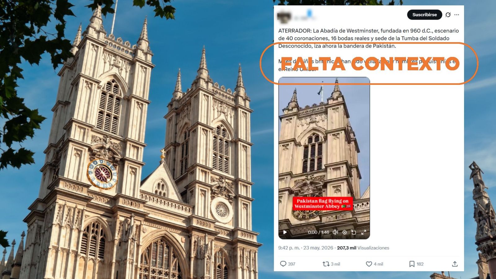 Cuidado con este vídeo descontextualizado de una bandera de Pakistán en la Abadía de Westminster
