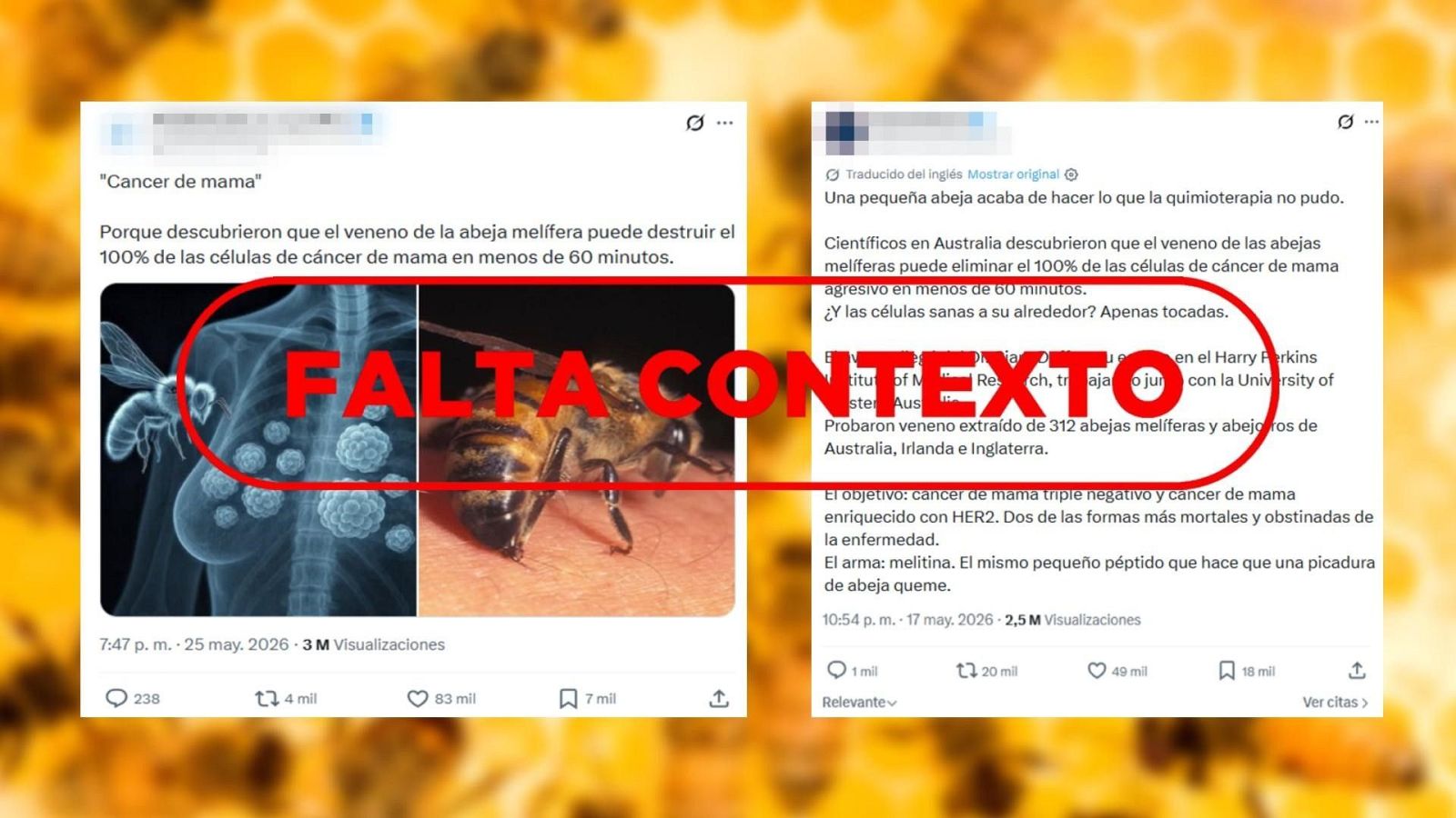El veneno de abeja no cura el cáncer de mama, es un estudio preclínico