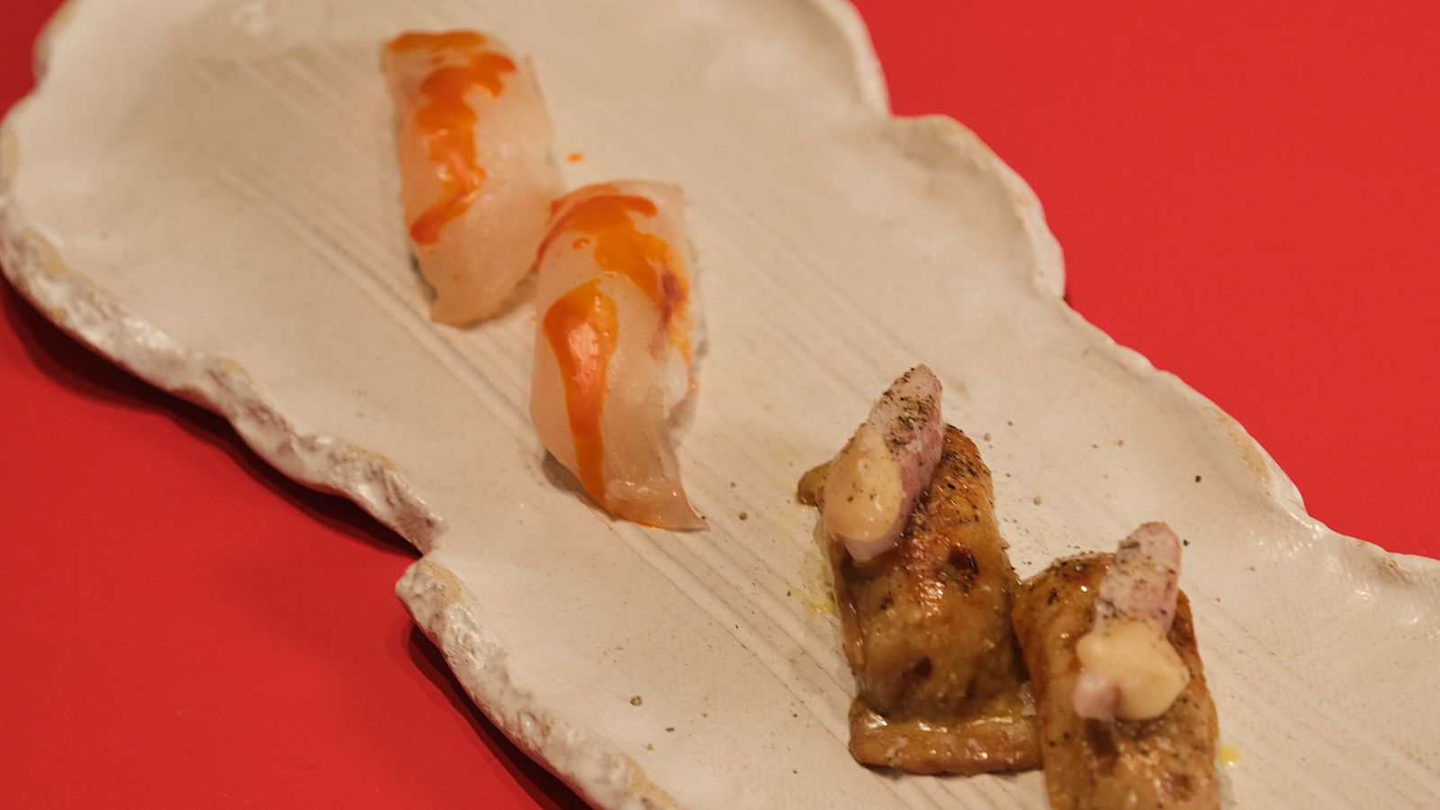 Receta de niguiri de lubina y sobrasada y niguiri de anguila y foie de MasterChef 14