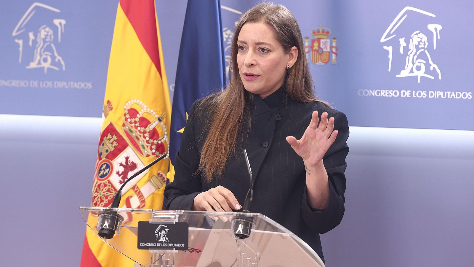 La portavoz del PP en el Congreso, Ester Muñoz, durante una rueda de prensa en el Congreso de los Diputados