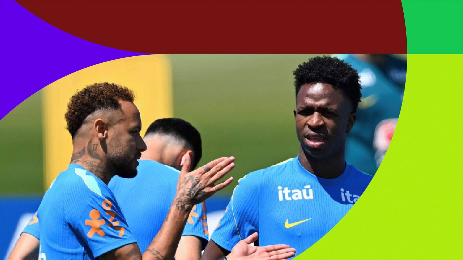 Neymar y Vinicius hablan en un entrenamiento de la selección de Brasil en Morristown, New Jersey