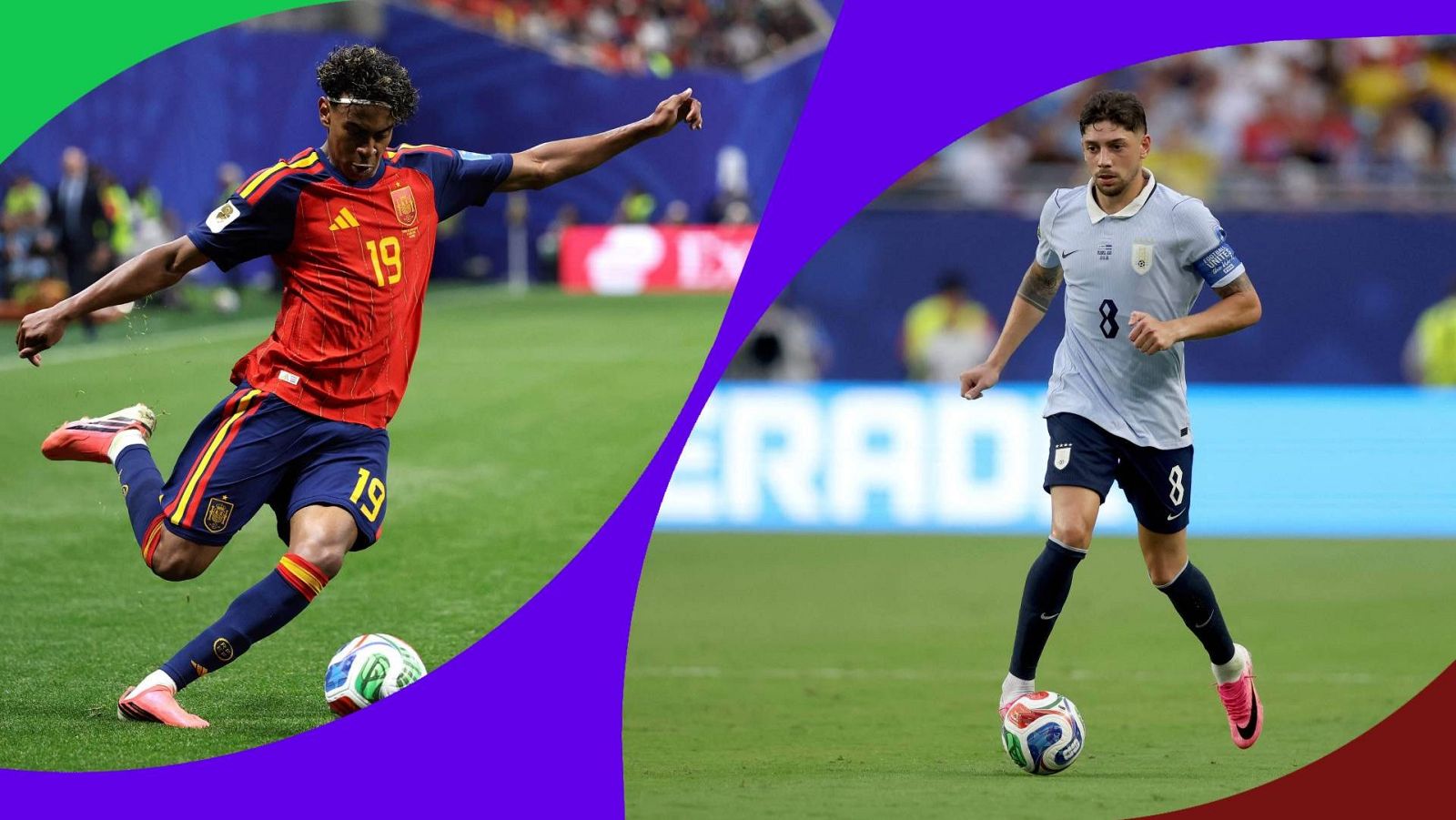 Lamine Yamal, de España, y Fede Valverde, de Uruguay