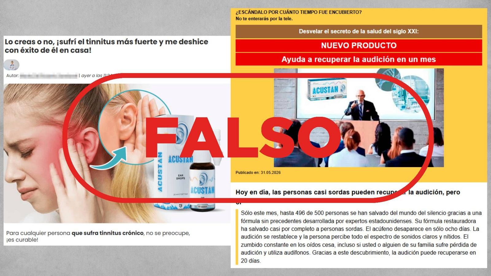 Falso: Estas gotas para los oídos no curan el tinnitus "en ocho días"