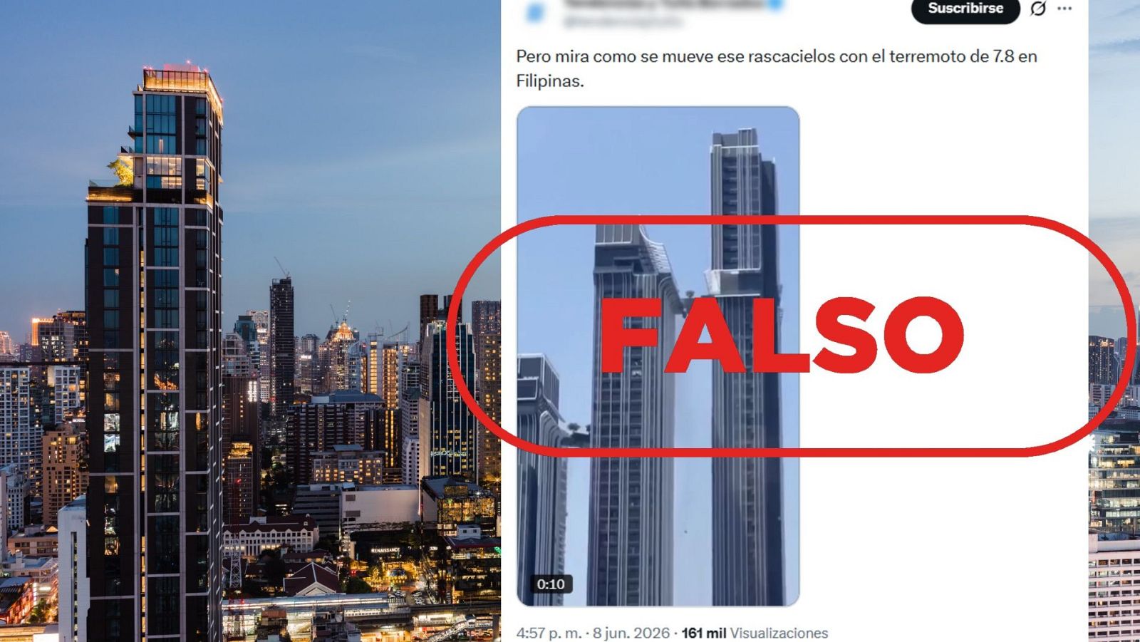 El vídeo de un rascacielos balanceándose no es del terremoto en Filipinas: se grabó en Tailandia en 2025