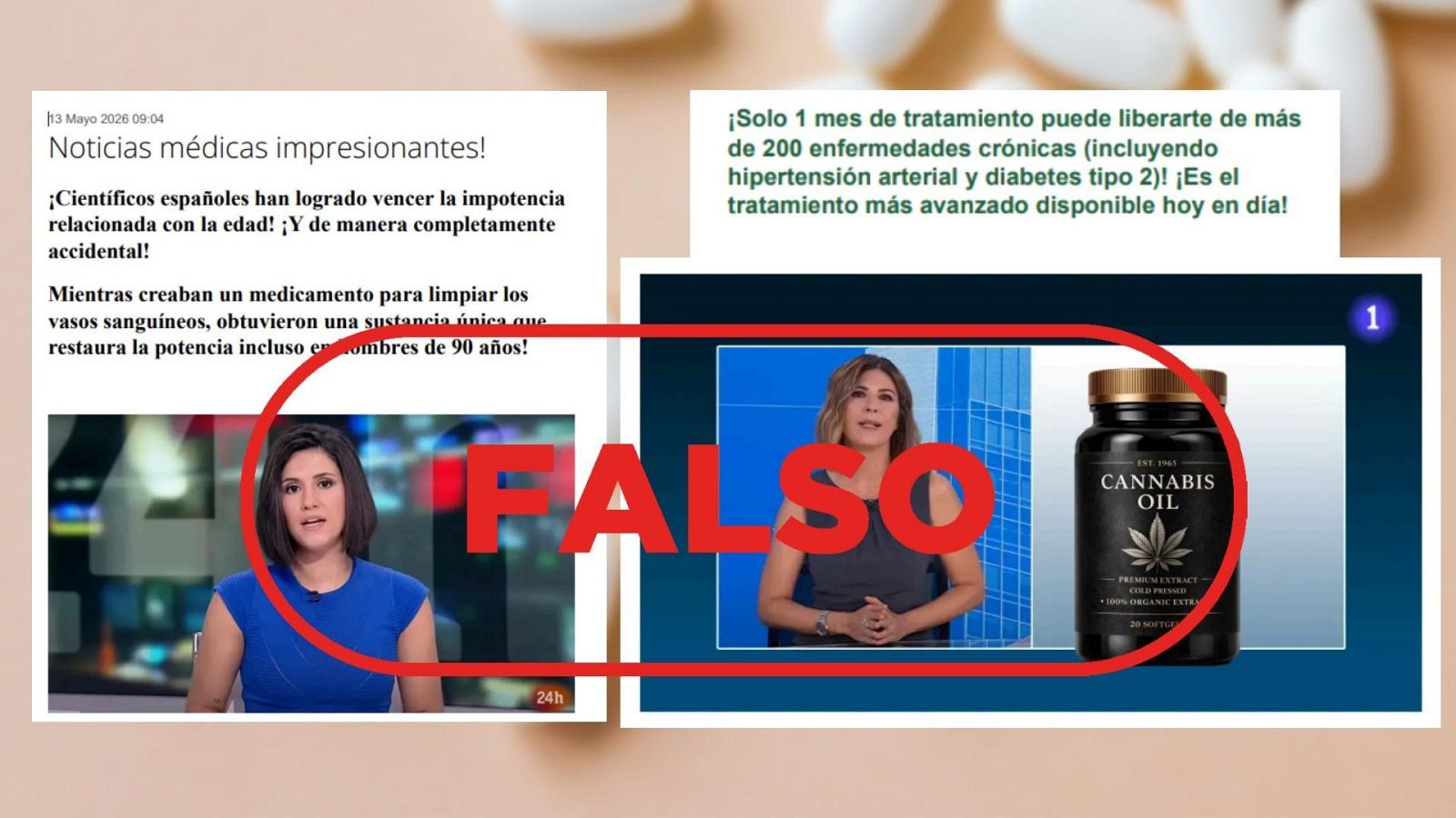 Estas páginas suplantan a RTVE y dos doctores para promocionar un producto de aceite de cannabis