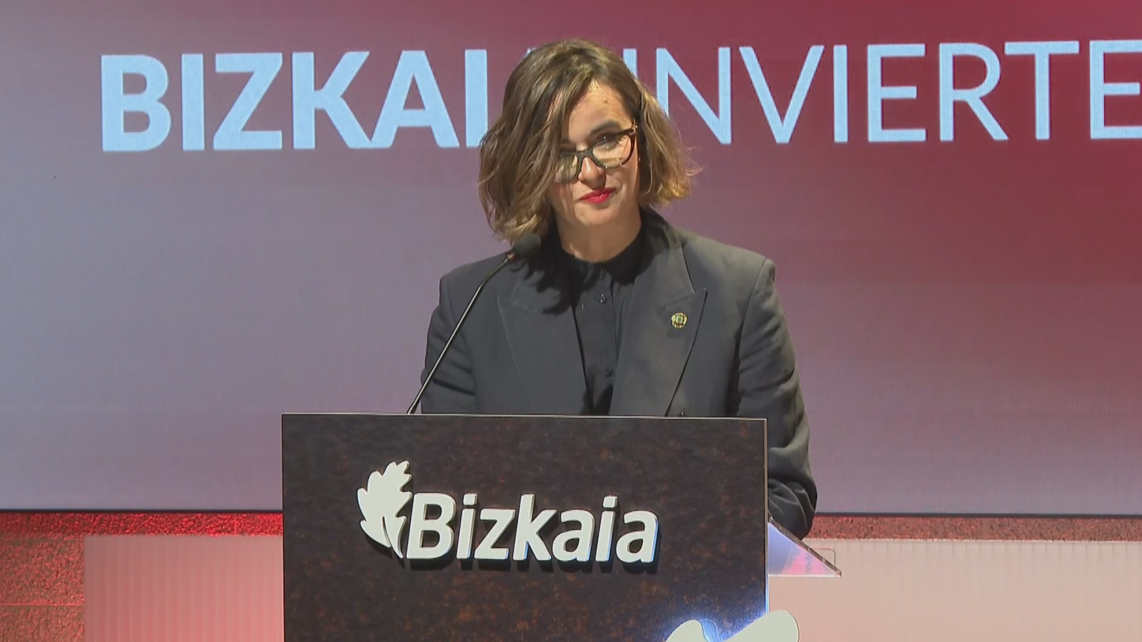 La diputada general de Bizkaia, Elixabete Etxanobe, durante el acto celebrado en Madrid