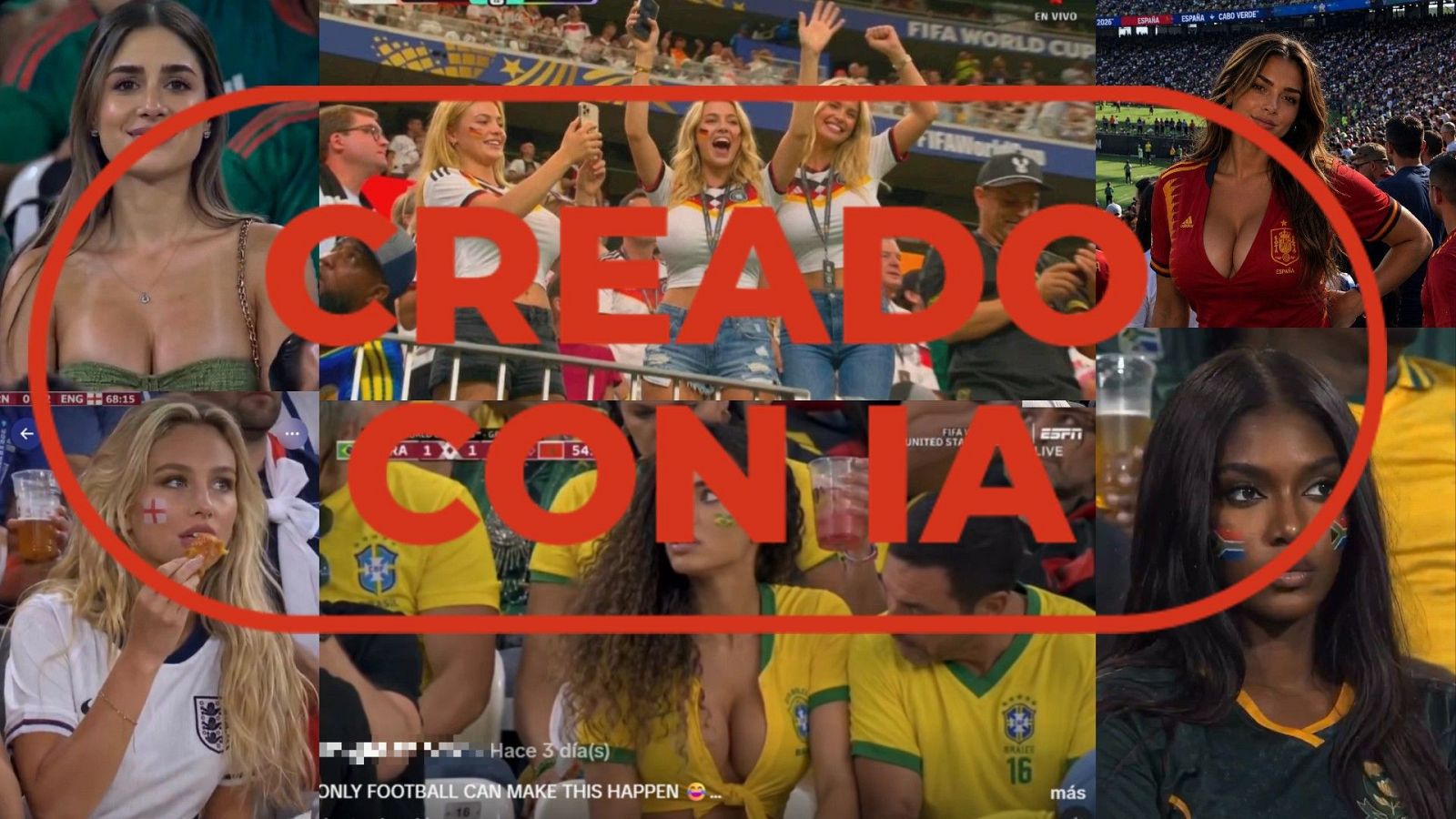 Imágenes creadas o manipuladas con IA de falsas aficionadas en el Mundial 2026