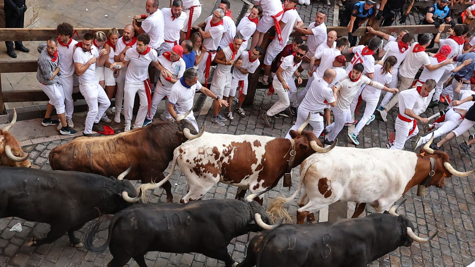 Los toros de Victoriano del Río protagonizan el tercer encierro de los Sanfermines
