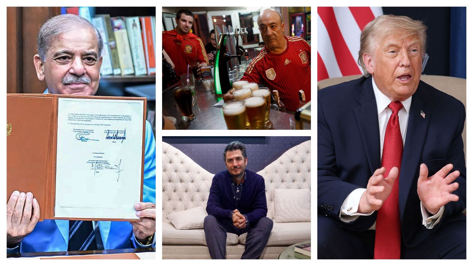 Composición con los líderes de Irán y Estados Unidos tras su acuerdo de paz, un bar español con hosteleros sirviendo durante el Mundial y Carlos del Amor, premio nacional de periodismo cultural.
