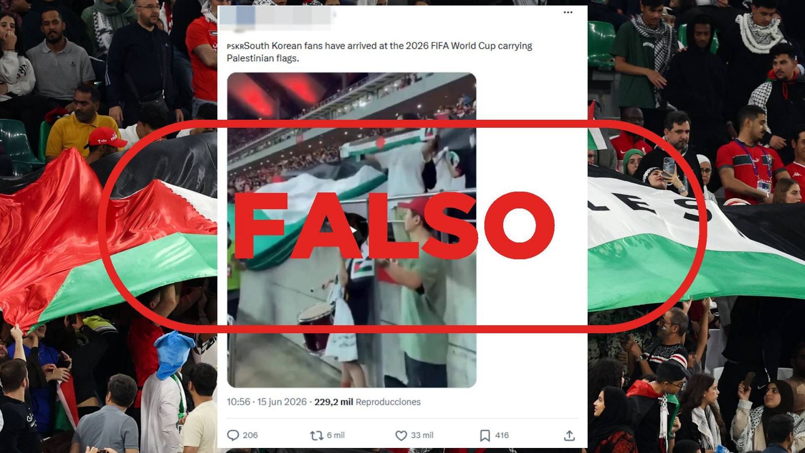 Este vídeo de aficionados surcoreanos con banderas palestinas no es del Mundial 2026