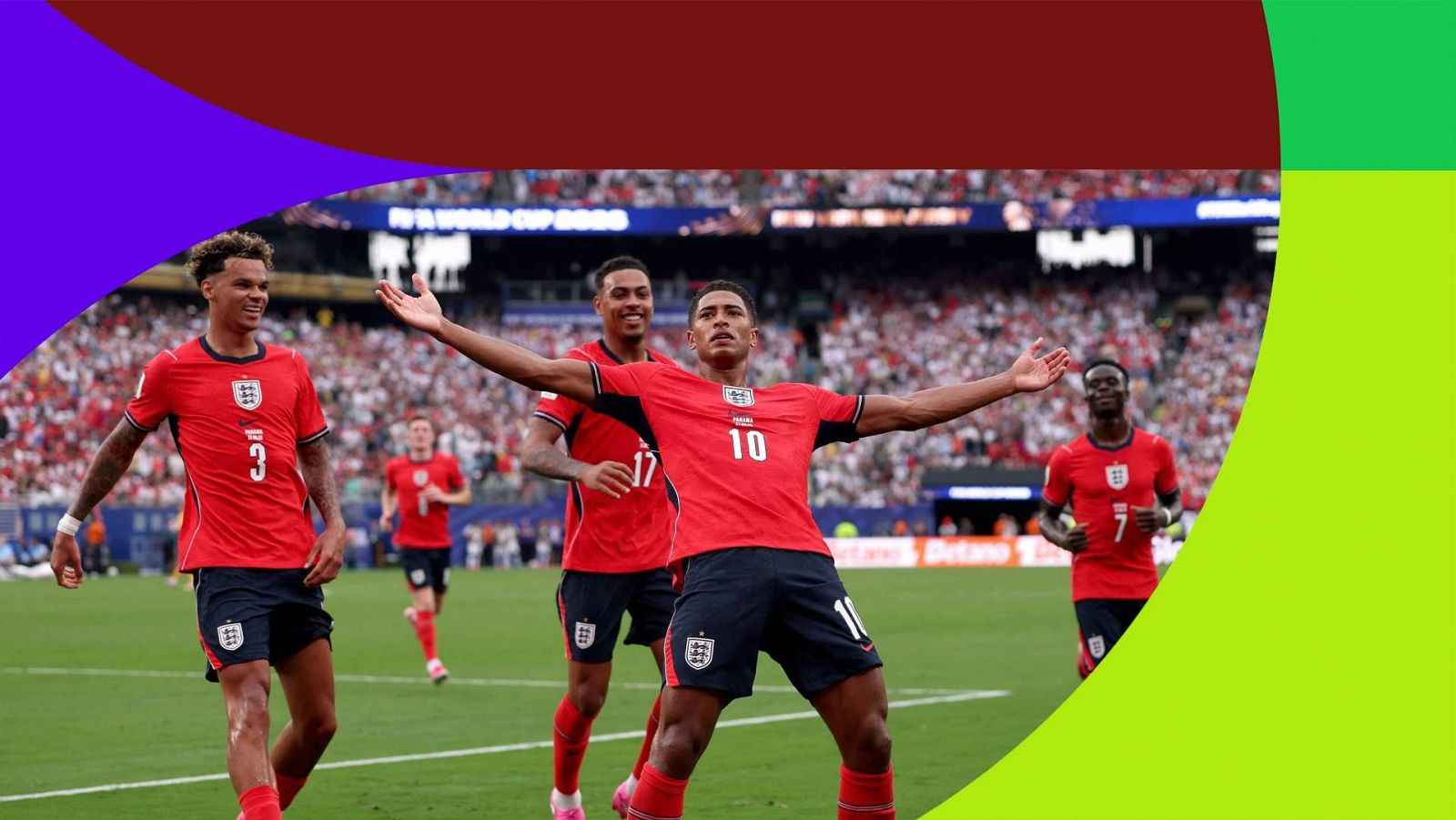Jude Belligham celebra un gol con sus compañeros de Inglaterra