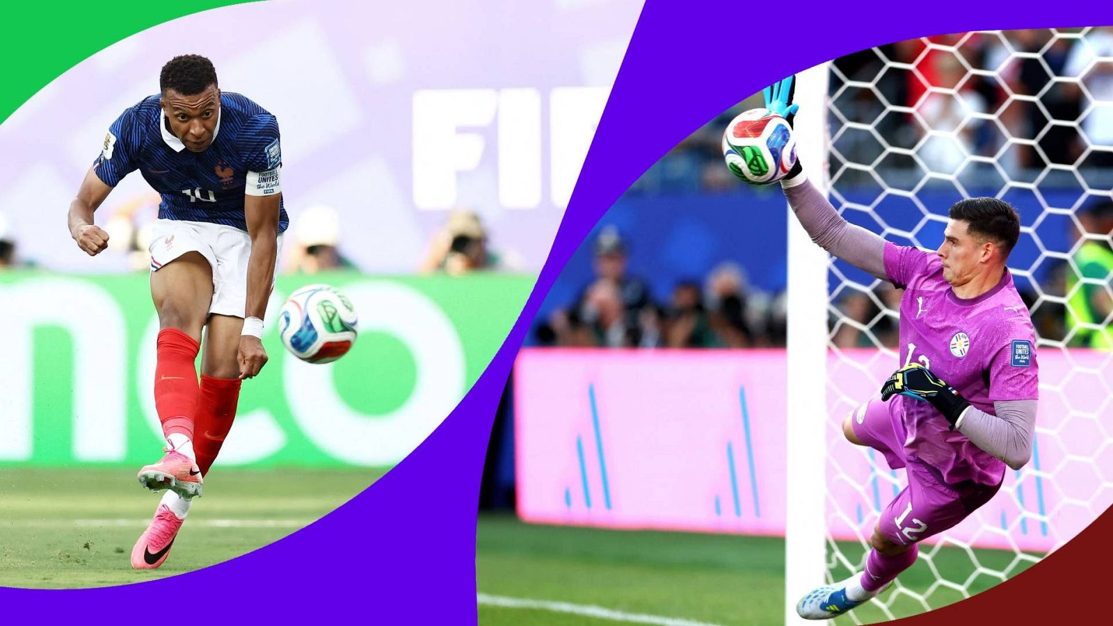Kylian Mbappé remata a puerta y Orlando Gill detiene un balón