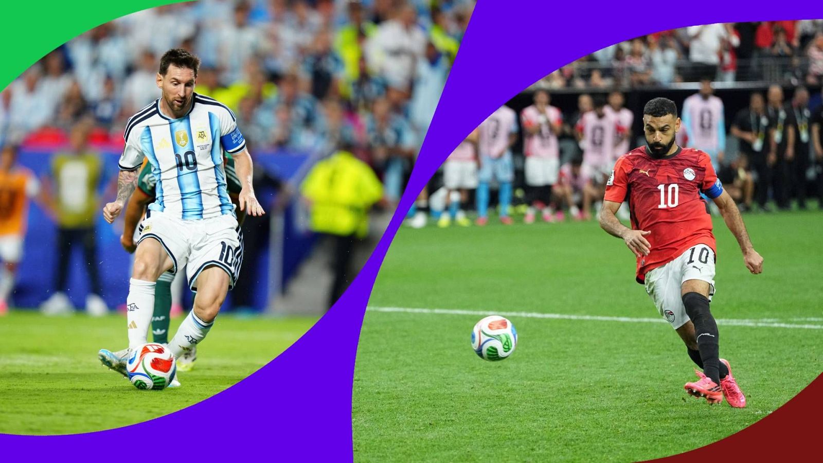 Leo Messi y Mo Salah, lanzando penaltis