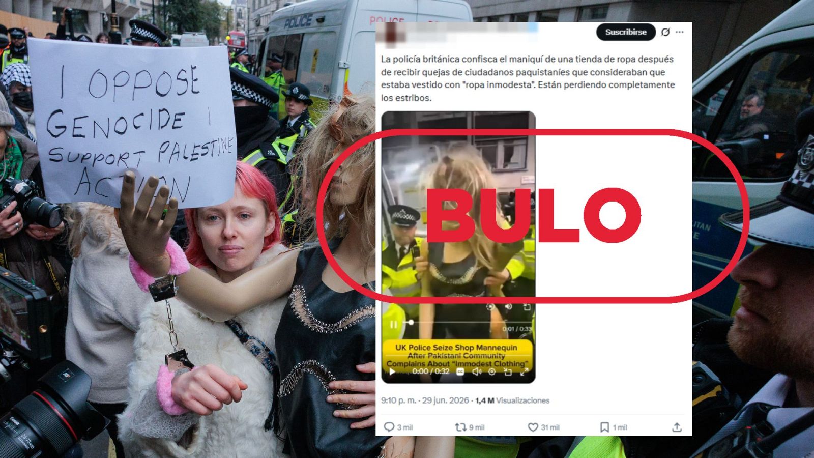 Policía británica no retira maniquí por quejas de paquistaníes, es un bulo