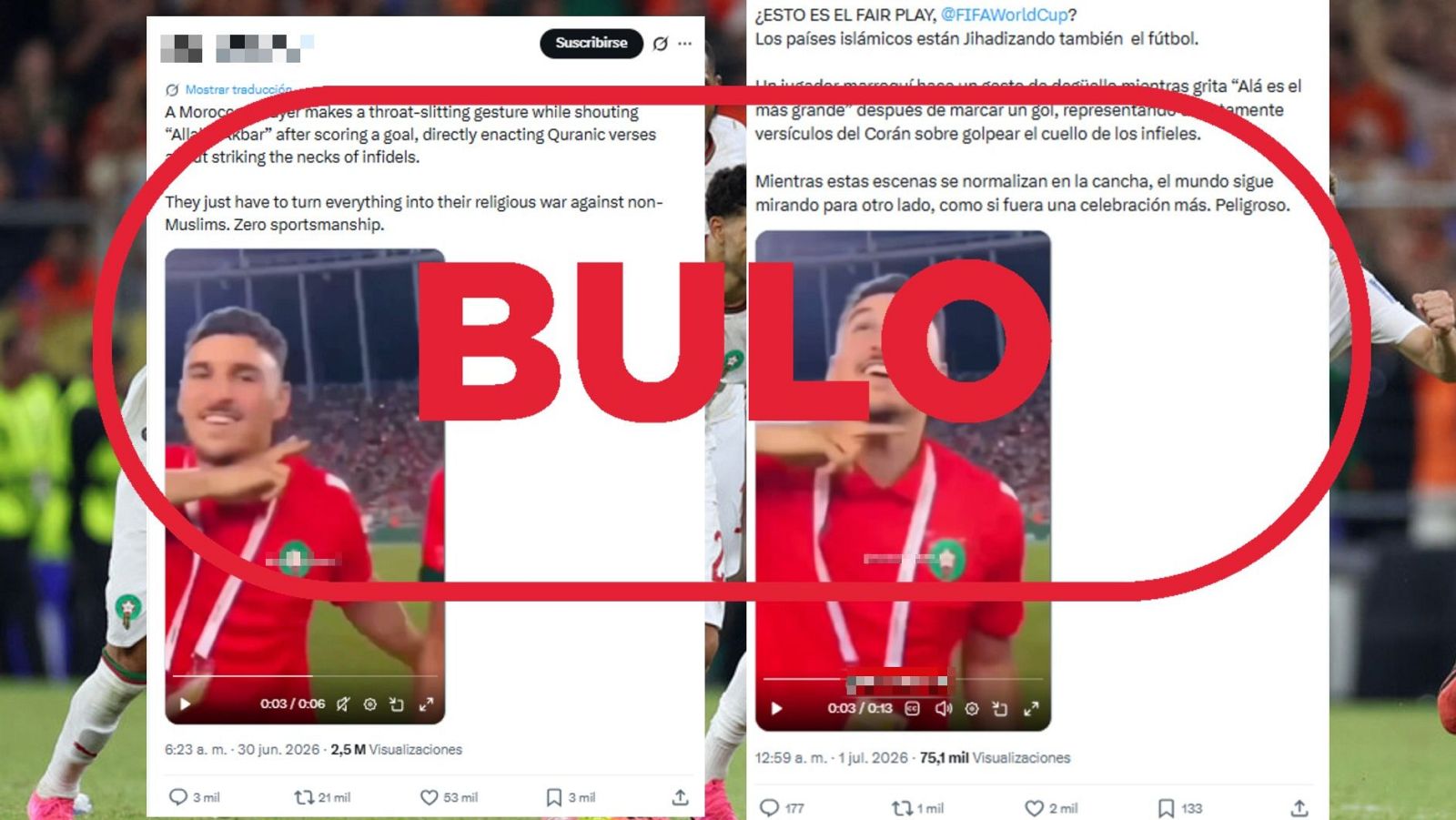 Este vídeo de un jugador marroquí haciendo el gesto de decapitar es de 2023