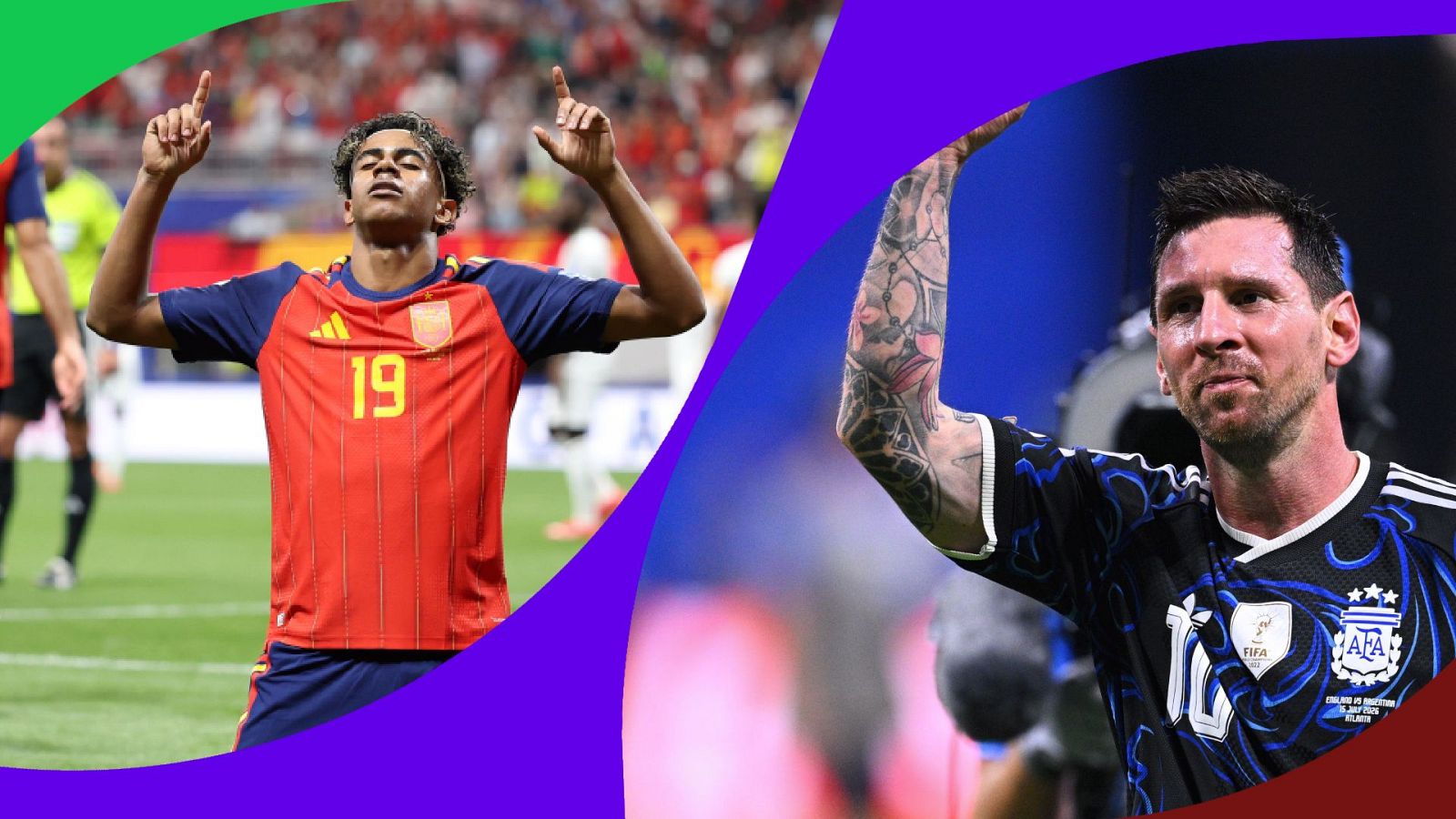Lamine Yamal y Leo Messi, estrellas de España y Argentina, que se verán las caras por primera vez en la final de un Mundial.