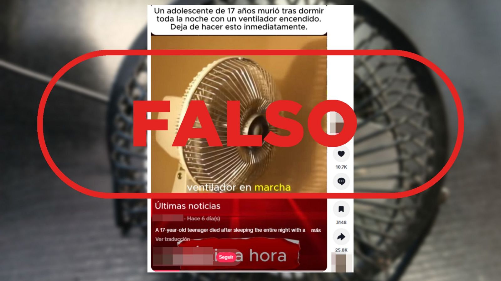 Este vídeo que afirma sin pruebas que un joven ha muerto por dormir con un ventilador es falso