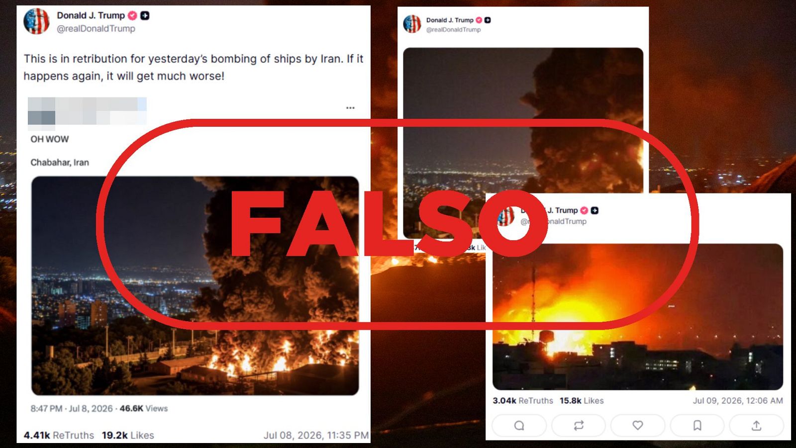 Trump difunde en Truth Social fotos antiguas y manipuladas con IA de Irán