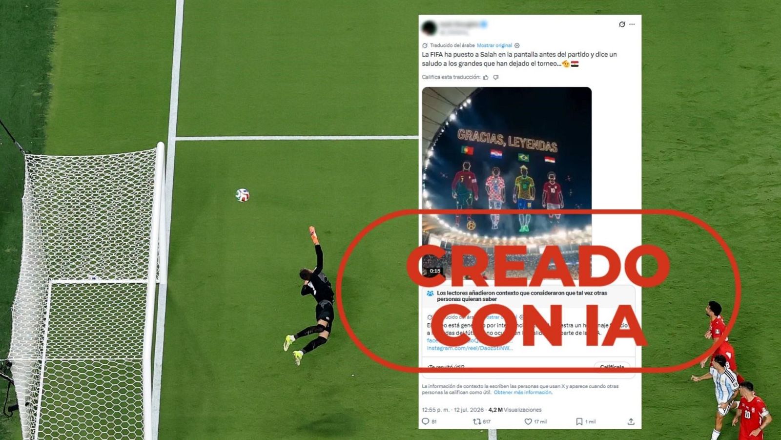 Mundial 2026: este vídeo de leyendas del fútbol representadas con drones en un estadio está creado con IA