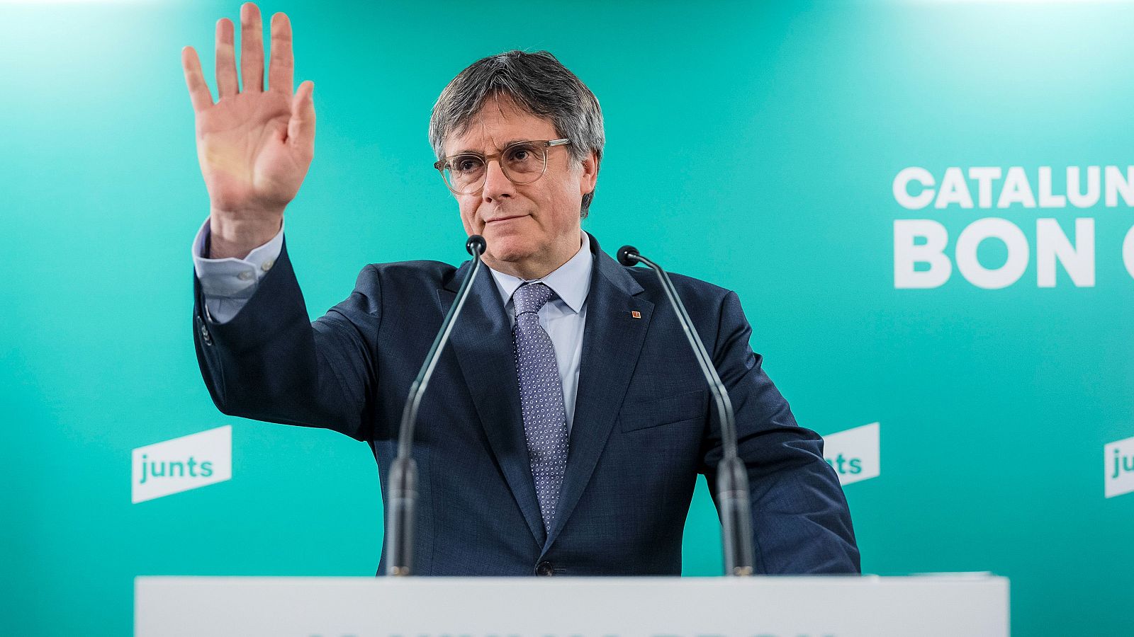 El presidente de JxCat, Carles Puigdemont, durante una rueda de prensa