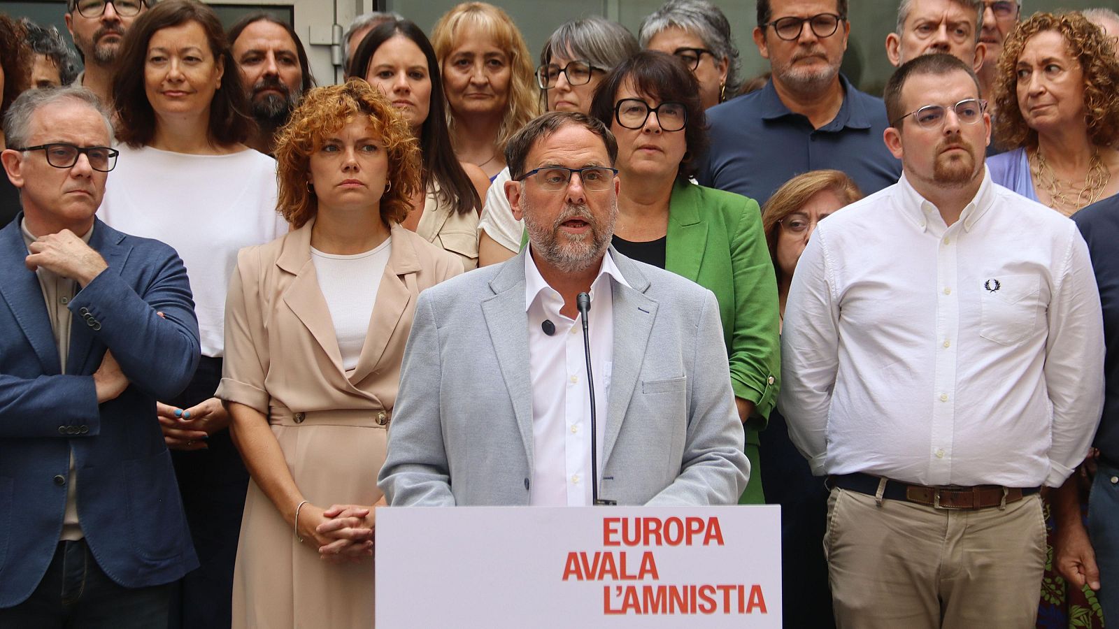 El president d'ERC, Oriol Junqueras, durant la compareixença després de la decisió del TJUE sobre l'amnistia