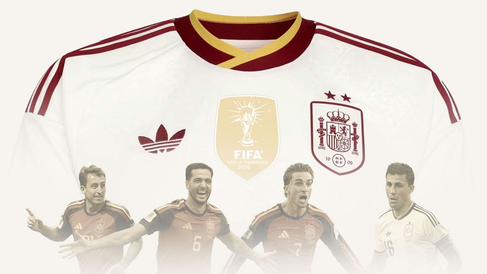 Composición de futbolistas de la Roja y la camiseta blanca con dos estrellas de campeones del mundo 2026