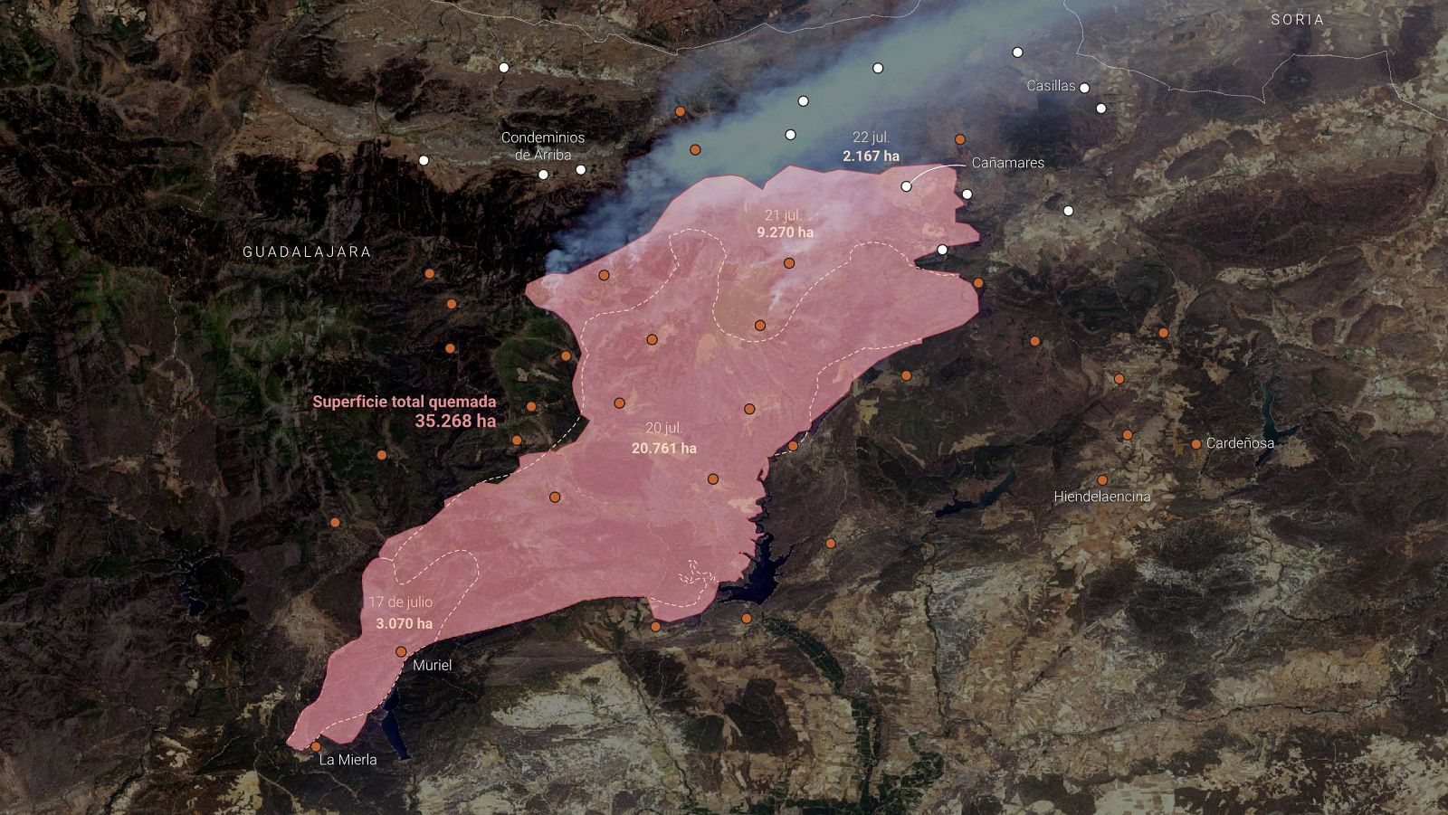 El incendio de La Mierla (Guadalajara) ha superado las 35.000 hectáreas en una semana.