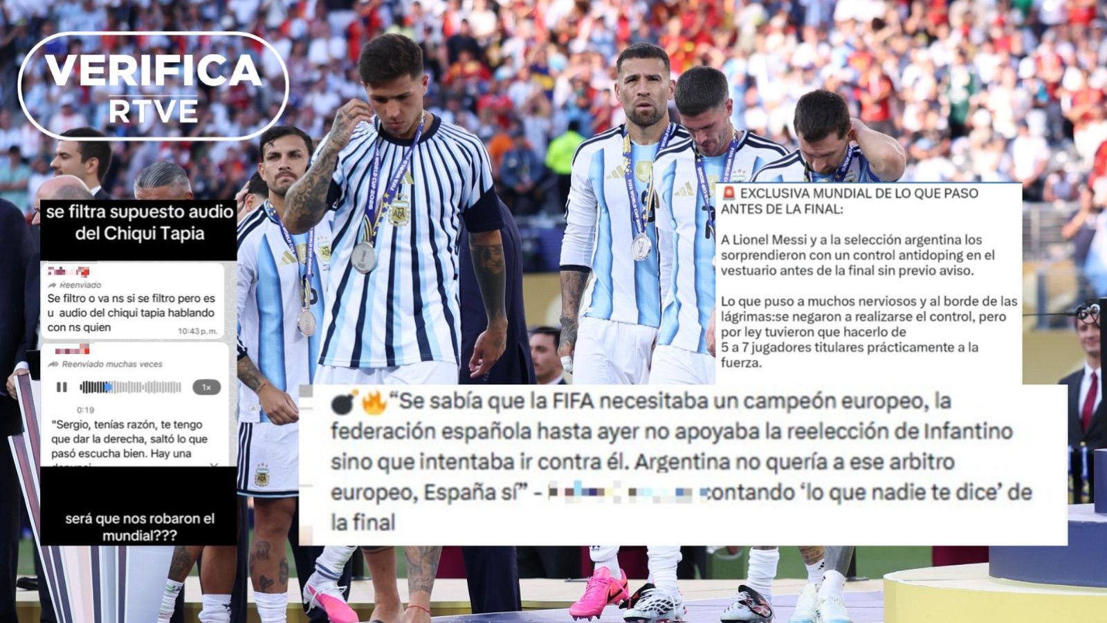 Mensajes con las teorías de la conspiración que se han difundido en redes sociales sobre la derrota de Argentina en el Mundial.