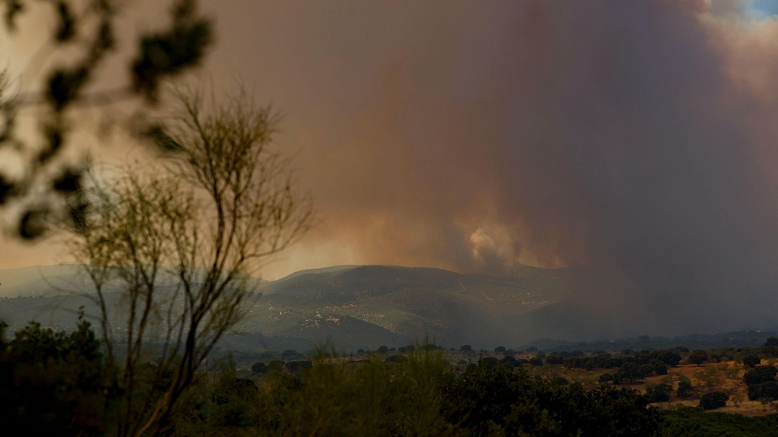 Panorámica del incendio de Pelayos de la Presa desde las Navas del Rey (Madrid)