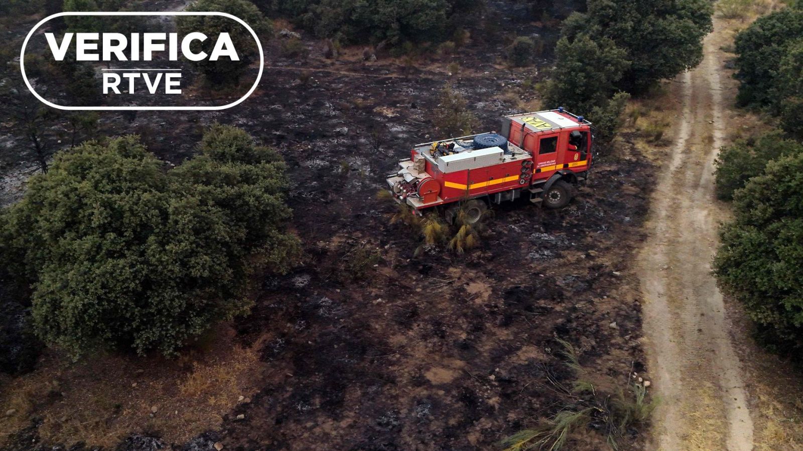 Paisaje quemado tras un incendio en Fresnedillas, Madrid, el 25 de julio de 2026
