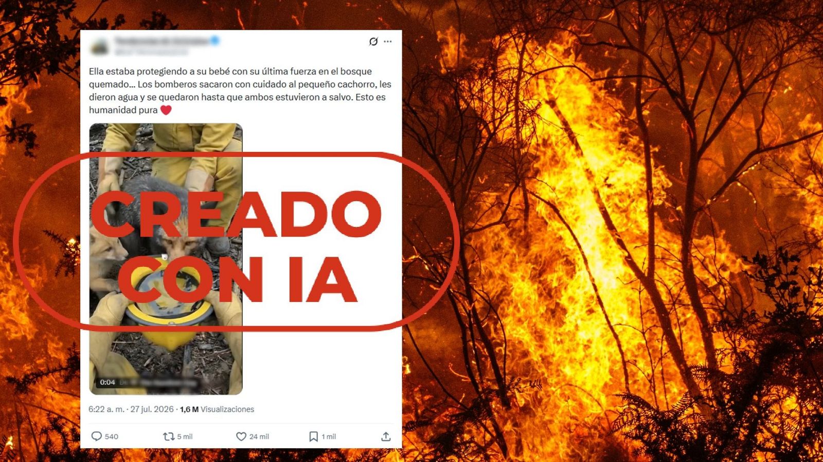 No es el rescate de una zorra y su cachorro, es un vídeo creado con inteligencia artificial.