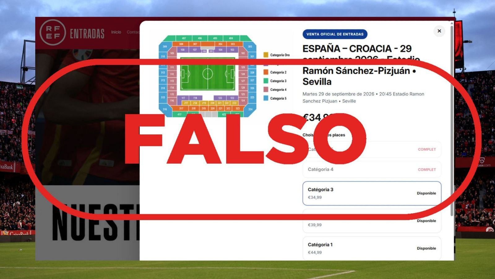 Falso: No es la web de la RFEF para comprar entradas de la selección