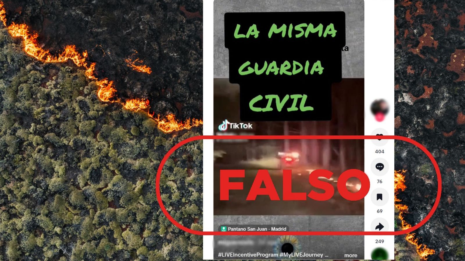 Publicación con el vídeo de una quema controlada en Estados Unidos como si fuera la Guardia Civil en España.