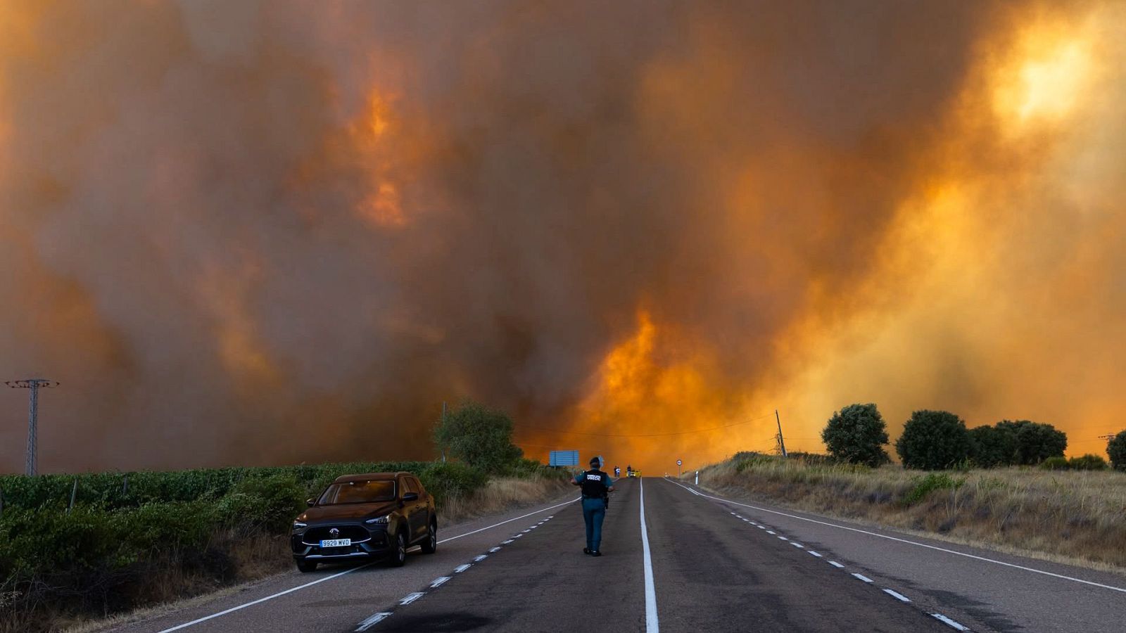 Llamas y humo procedentes del incendio forestal de Fermoselle, Zamora