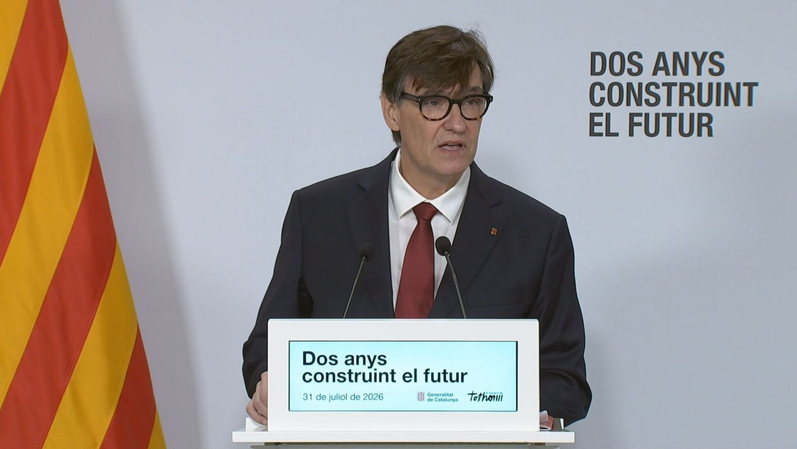 El president de la Generalitat, Salvador Illa, en la compareixença per fer balanç del curs polític