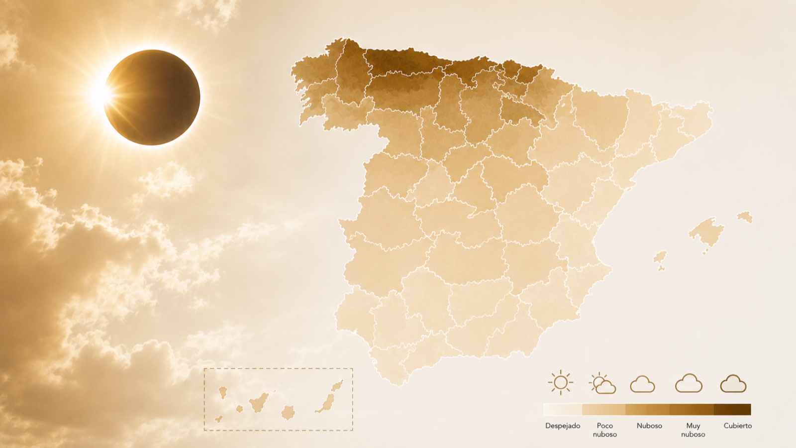 Eclipse solar 2026: ¿te impedirá verlo las nubes? Mapa por municipios