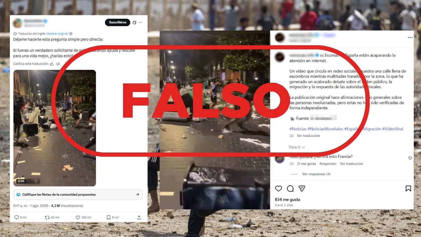 No son jóvenes migrantes destrozando una calle en Ceuta, son disturbios tras la Champions en Toulouse