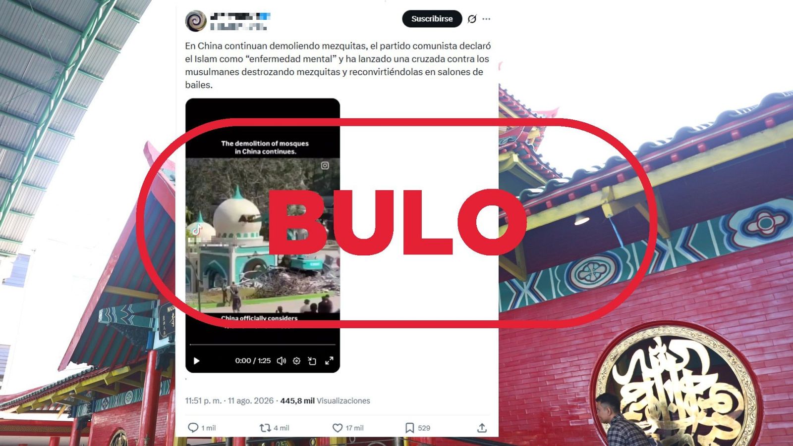 No es la destrucción de una mezquita en China en su "cruzada contra los musulmanes"