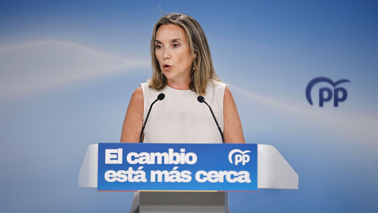 Rueda de prensa de la vicesecretaria de Regeneración Institucional del PP, Cuca Gamarra, en Madrid este lunes.