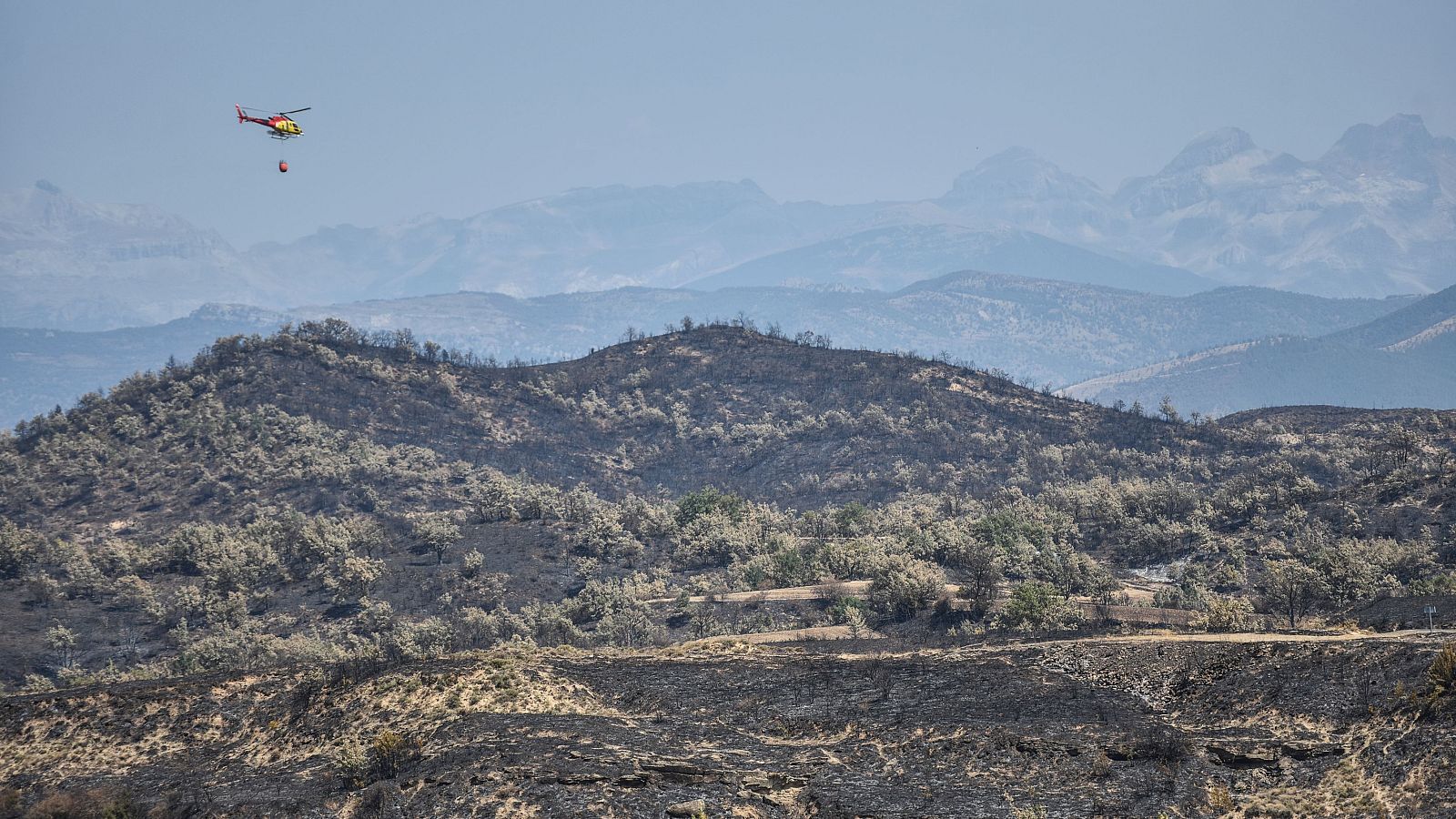 Vista de zonas calcinadas por el incendio de Riglos, a 19 de agosto de 2026, en Huesca